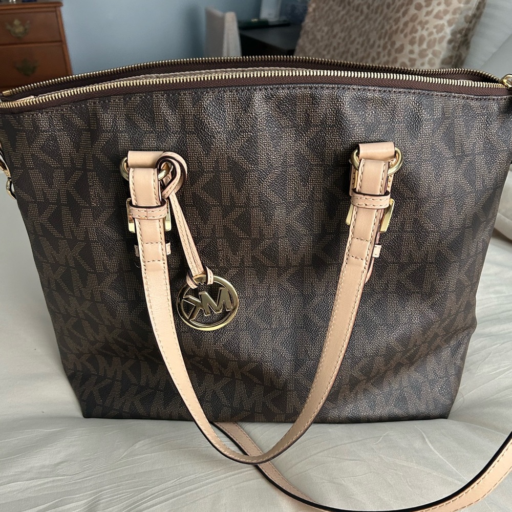 Michael Kors Brown and Tan Shoulder Bag with MK Monogram